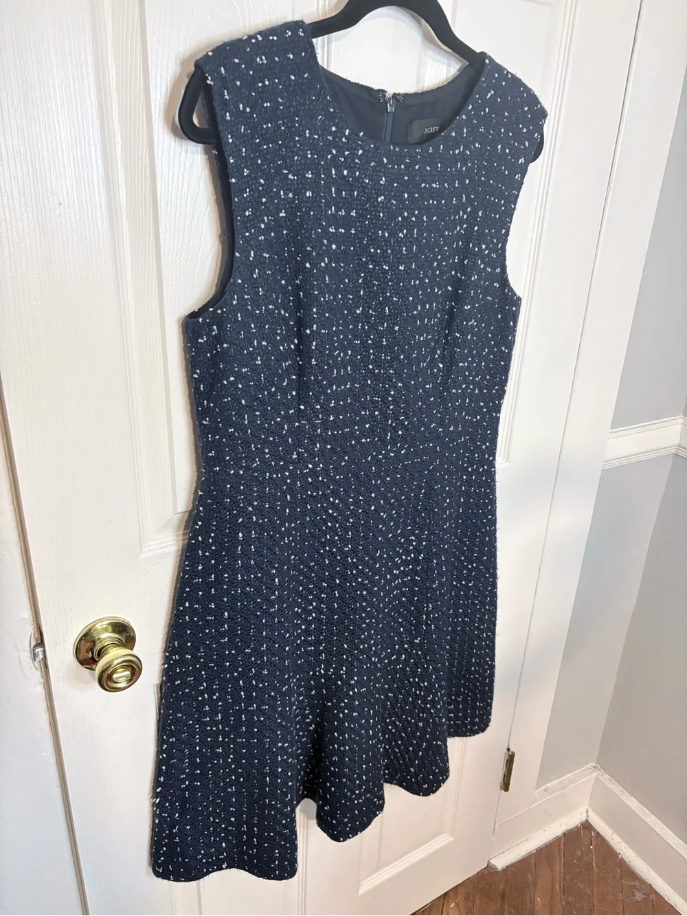 J.Crew Navy Speckled Bouclé Sleeveless Fit & Flare Dress Size 12